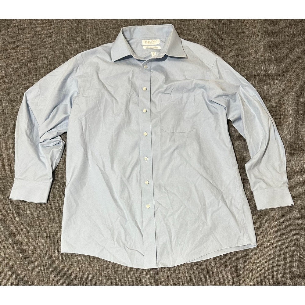 Roundtree & Yorke Mens 16 32 Button Down Shirt Blue Fitted Non-Iron Cotton